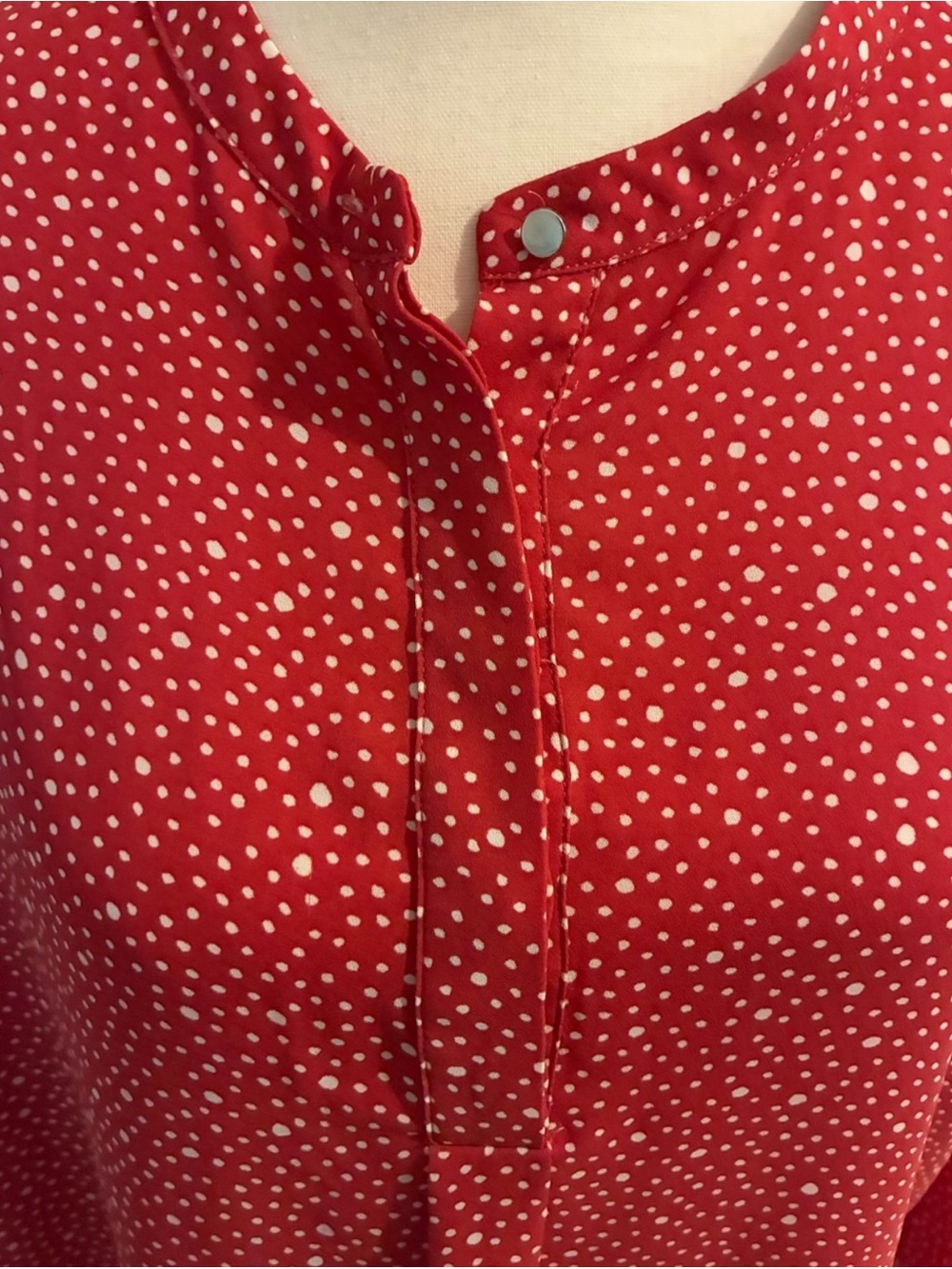 Women's Red Polka Dot Blouse with Button Placket